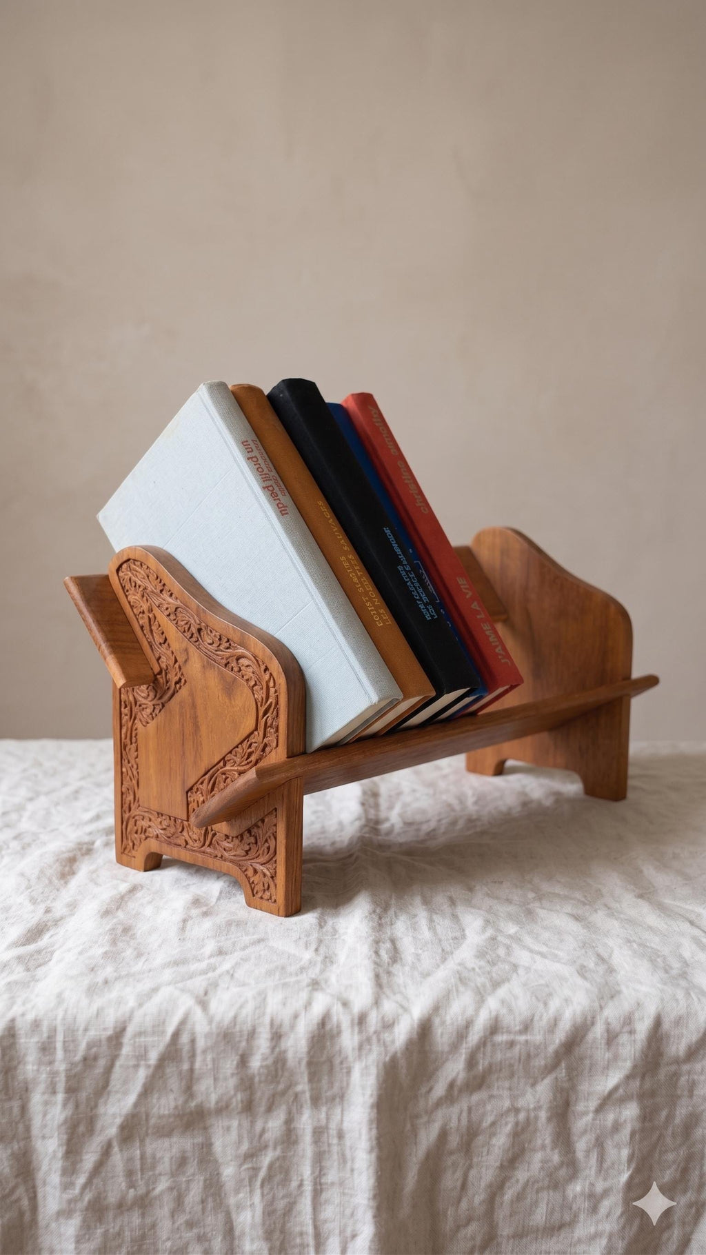 Vintage Hand Carved Wooden Magazine Rack