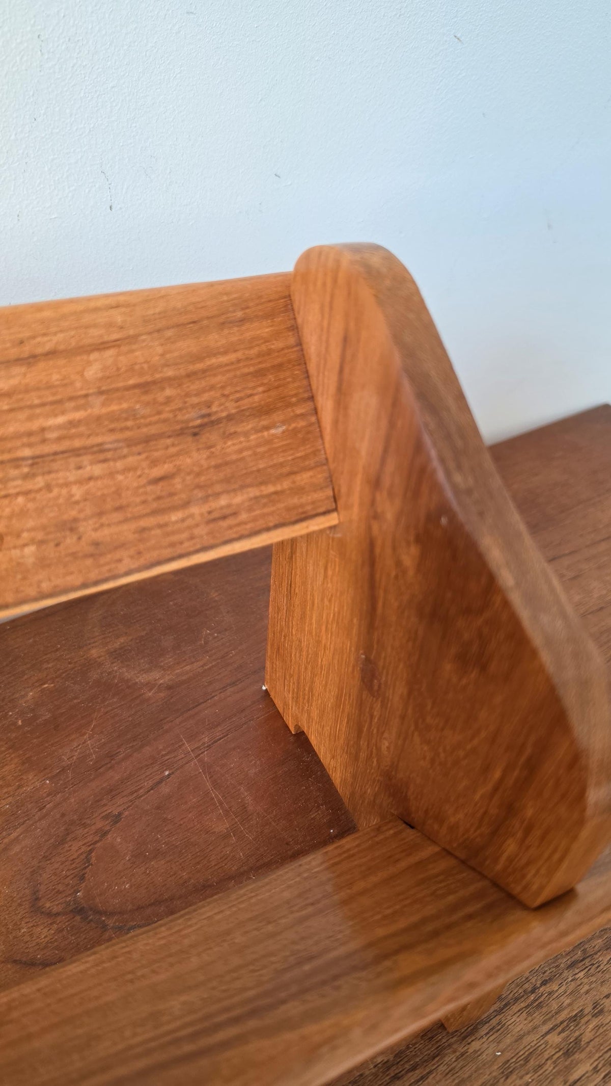 Vintage Hand Carved Wooden Magazine Rack, Boho Teak Book Holder, Folk Art Newspaper Stand, Mid Century Rustic Wood Storage