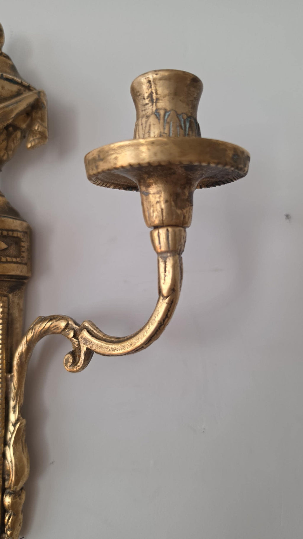 Pair Vintage Bronze Wall Candle Sconces, French Regency Style Candelabra, Hollywood Regency Brass Wall Decor, Neoclassical Candle Holders