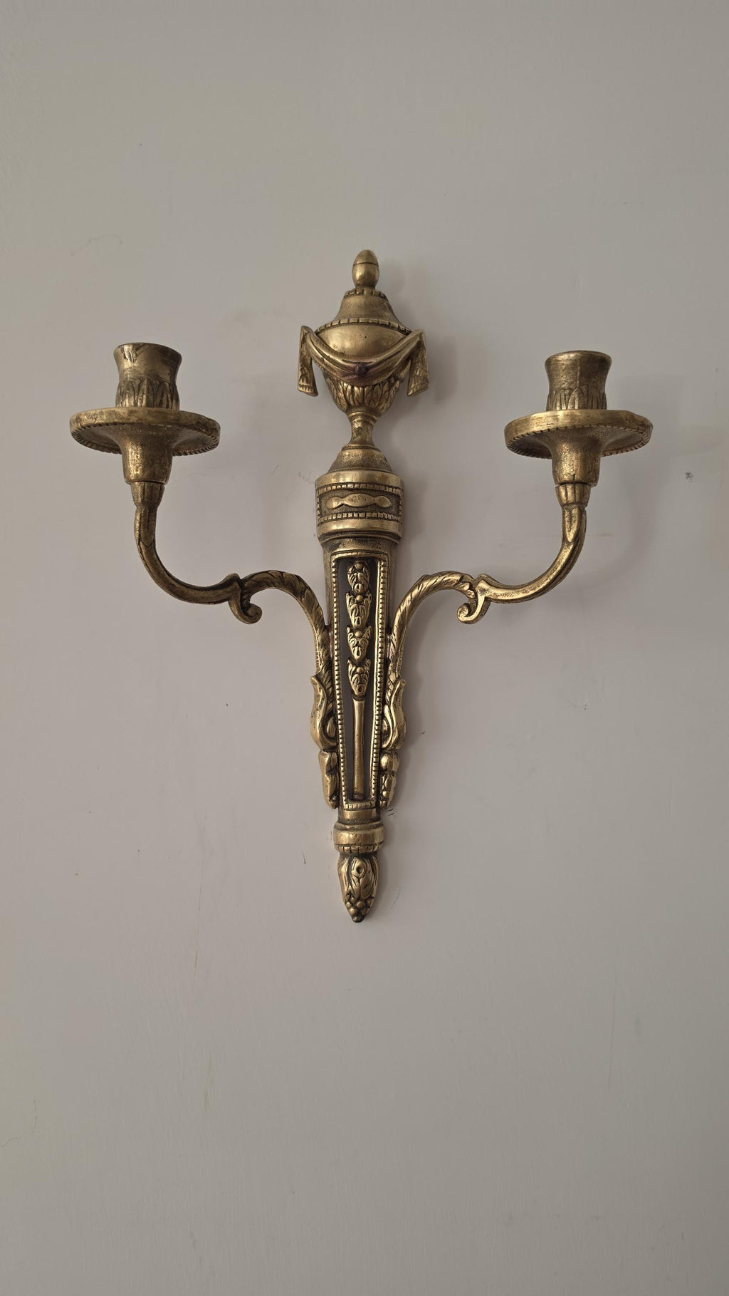 Pair Vintage Bronze Wall Candle Sconces, French Regency Style Candelabra, Hollywood Regency Brass Wall Decor, Neoclassical Candle Holders