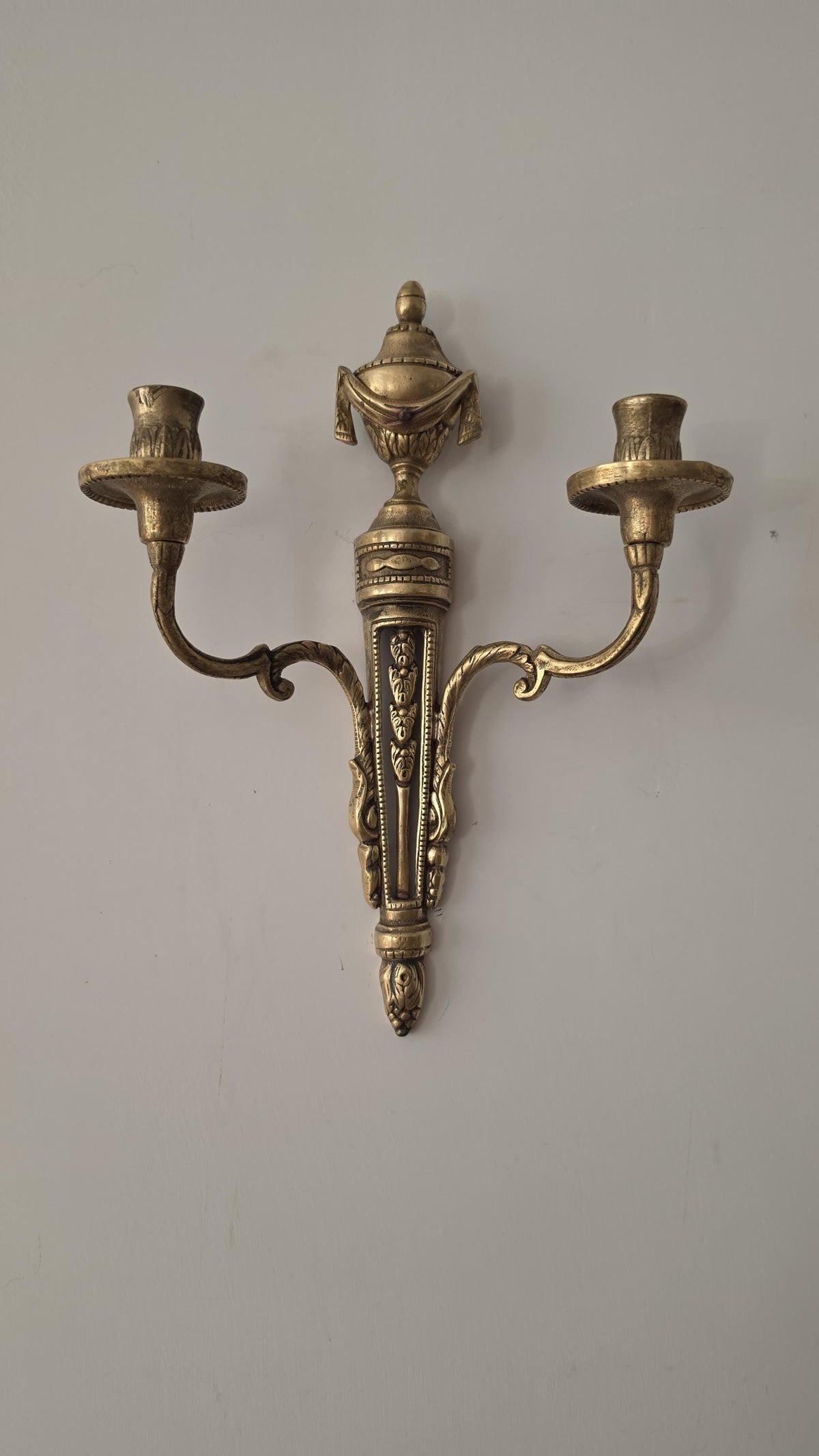 Pair Vintage Bronze Wall Candle Sconces, French Regency Style Candelabra, Hollywood Regency Brass Wall Decor, Neoclassical Candle Holders