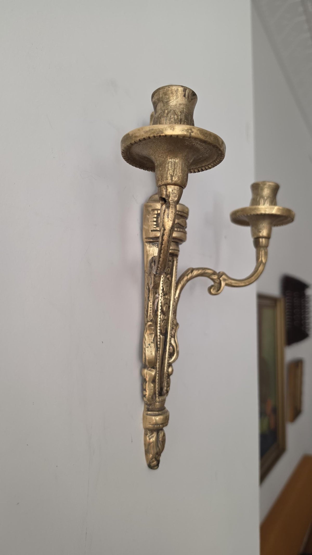 Pair Vintage Bronze Wall Candle Sconces, French Regency Style Candelabra, Hollywood Regency Brass Wall Decor, Neoclassical Candle Holders