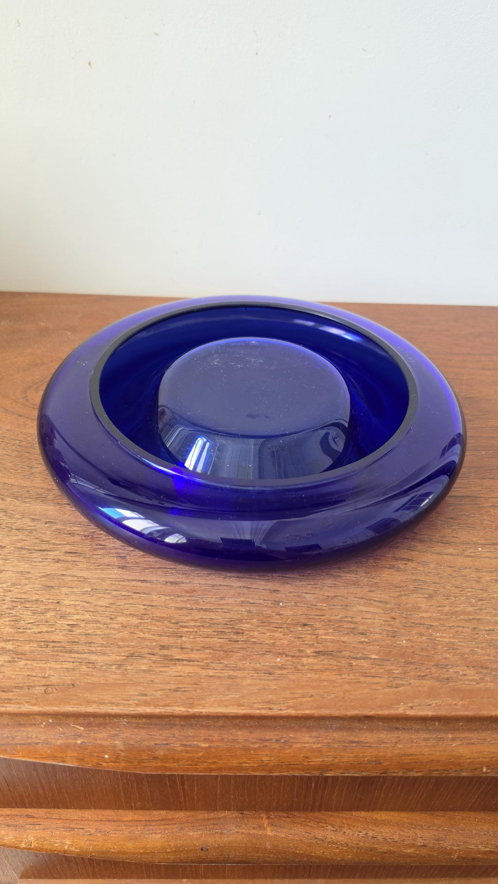 Vintage Cobalt Blue Glass Bowl, Mid Century Modern Art Glass Dish, Heavy Scandinavian Style Centerpiece, Sapphire Blue Catchall