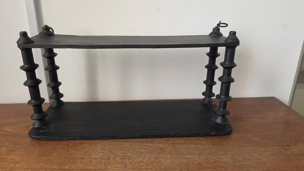 Vintage Wooden black Tiered Shelf, Turned Spindle Display Stand, Rustic 2 Tier Wall Shelf, Folk Art Wood Rack, Cottage Decor