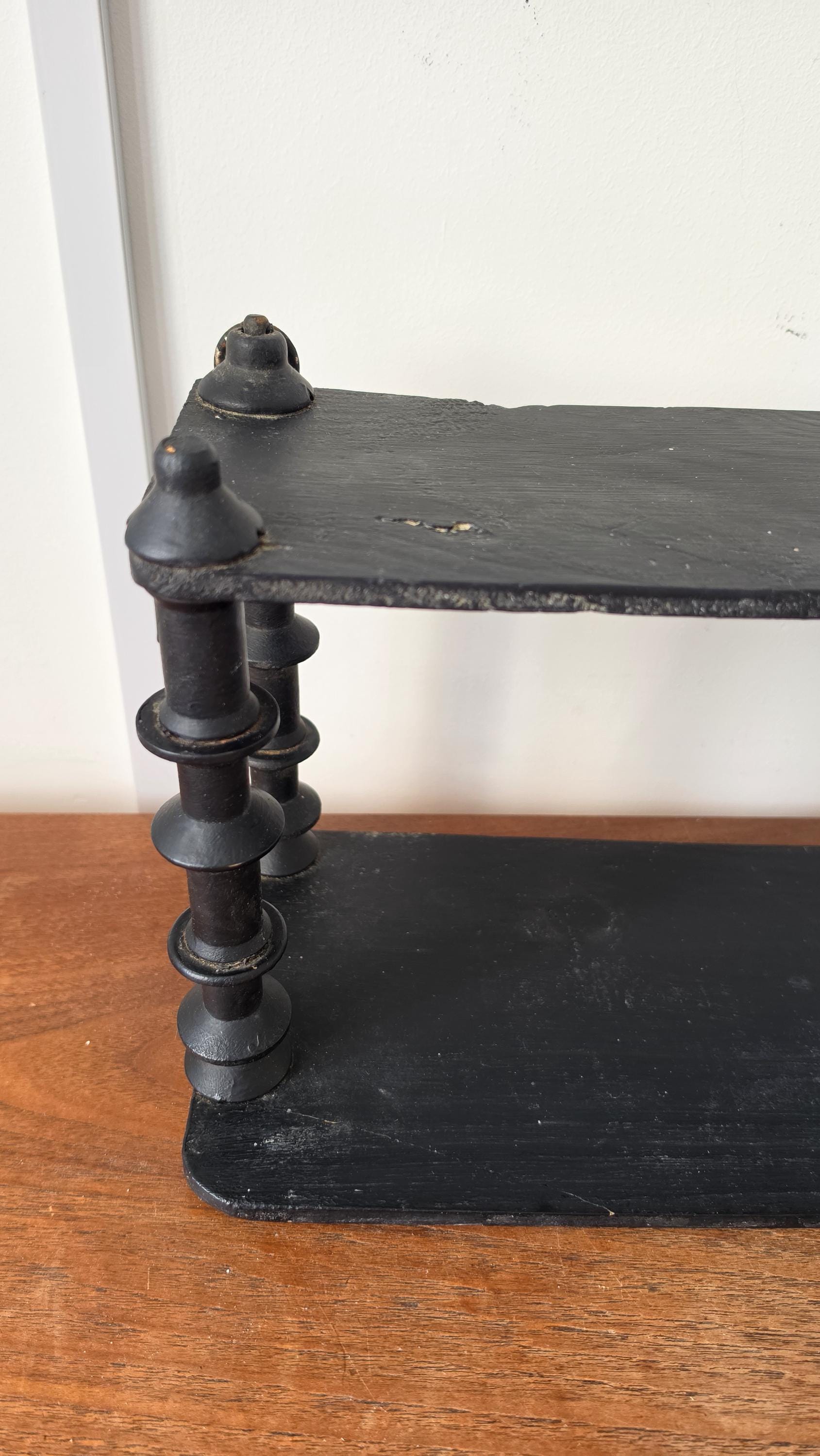 Vintage Wooden black Tiered Shelf, Turned Spindle Display Stand, Rustic 2 Tier Wall Shelf, Folk Art Wood Rack, Cottage Decor