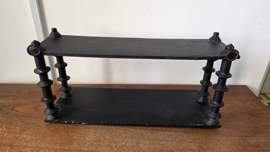Vintage Wooden black Tiered Shelf, Turned Spindle Display Stand, Rustic 2 Tier Wall Shelf, Folk Art Wood Rack, Cottage Decor