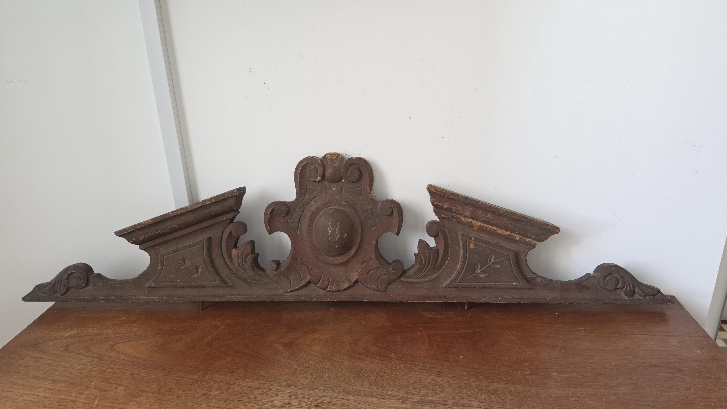 Antique Victorian Architectural Pediment, Ornate Wooden Salvage Crest, French Provincial Wall Decor, Carved Overdoor Accent