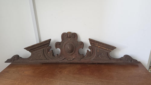 Antique Victorian Architectural Pediment, Ornate Wooden Salvage Crest, French Provincial Wall Decor, Carved Overdoor Accent