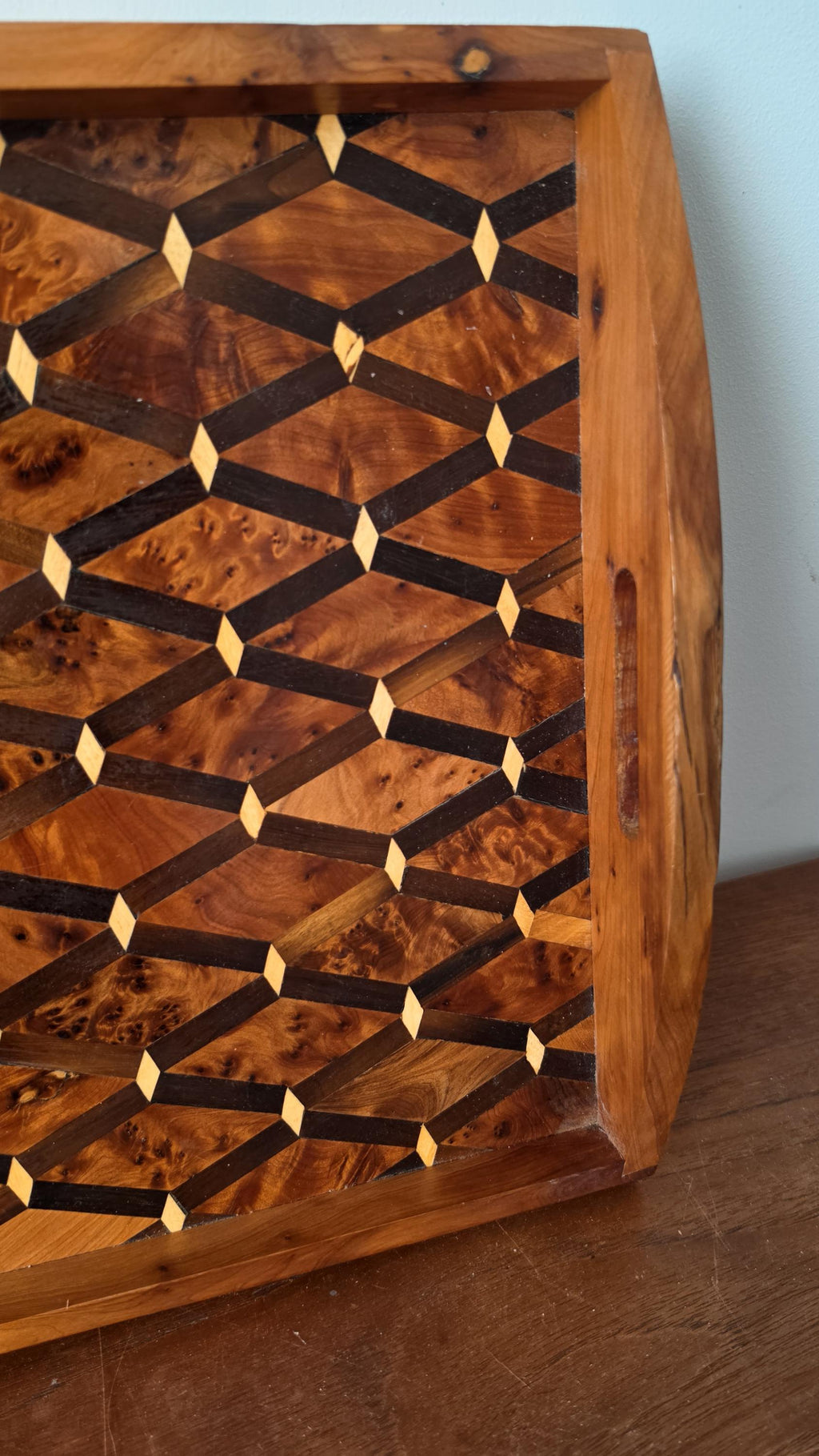 Vintage Burl Wood Tray, Ralph Lauren Style Serving Tray, Wooden Vanity Tray, Old Money Decor, Mid Century Catchall Tray