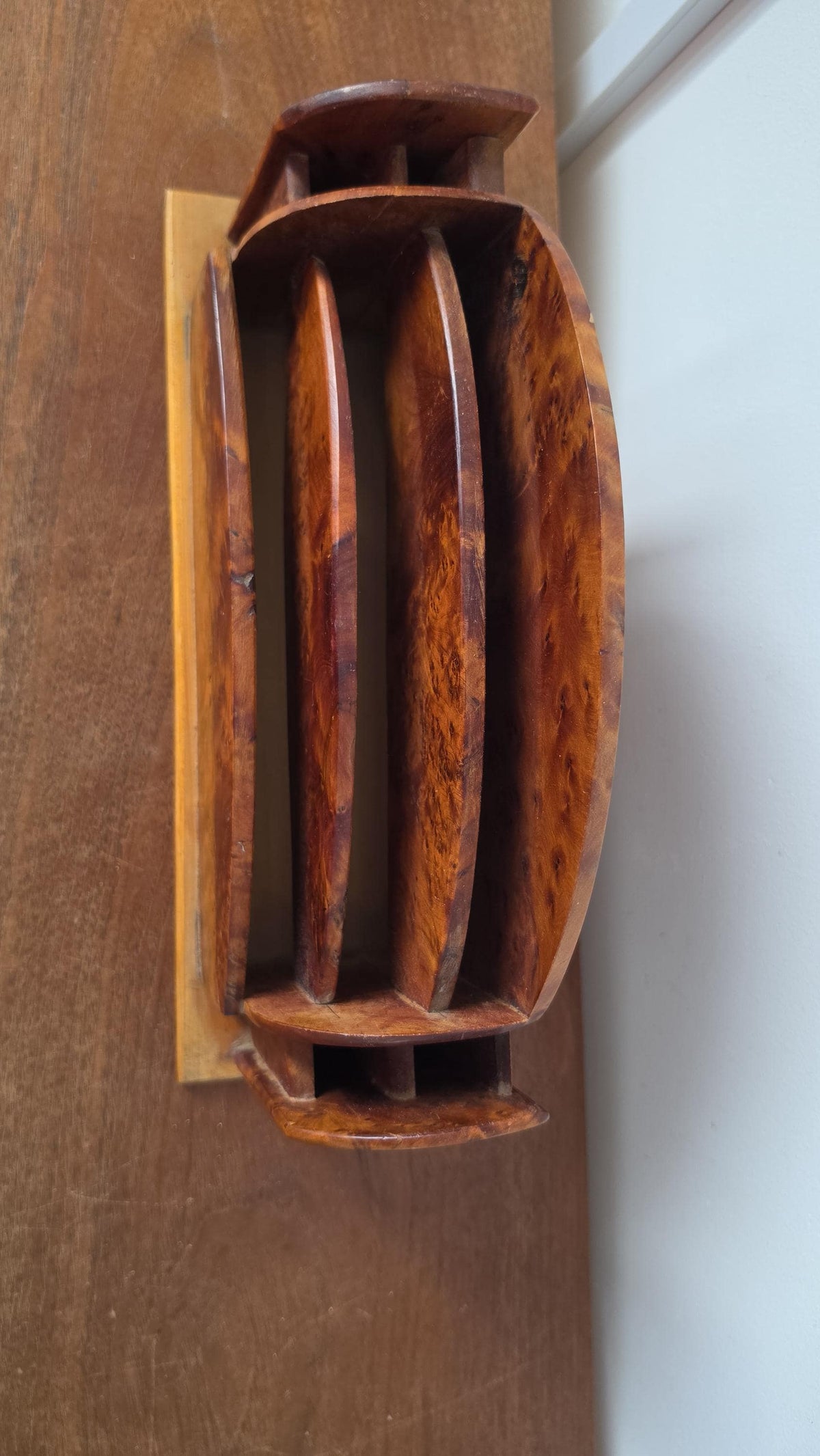 Vintage Burl Wood Desk Organizer, Ralph Lauren Style Office, Curved Letter Holder, Old World Study Decor, Executive Desk Storage