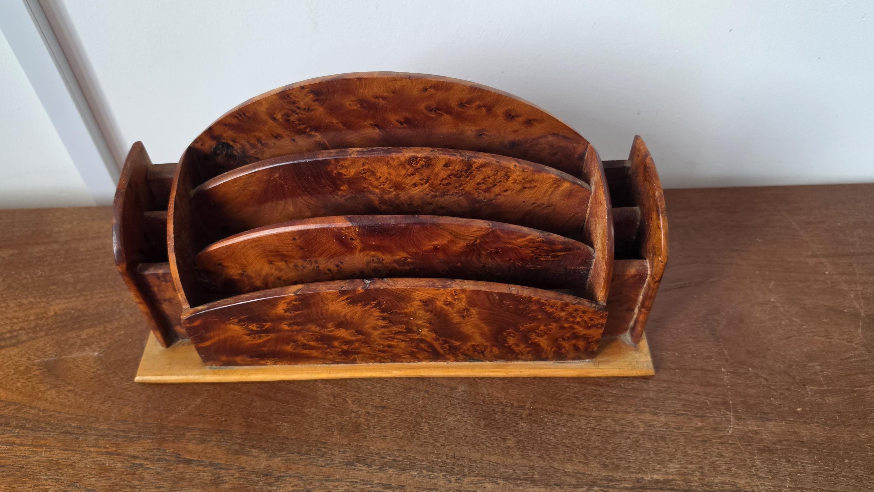 Vintage Burl Wood Desk Organizer, Ralph Lauren Style Office, Curved Letter Holder, Old World Study Decor, Executive Desk Storage