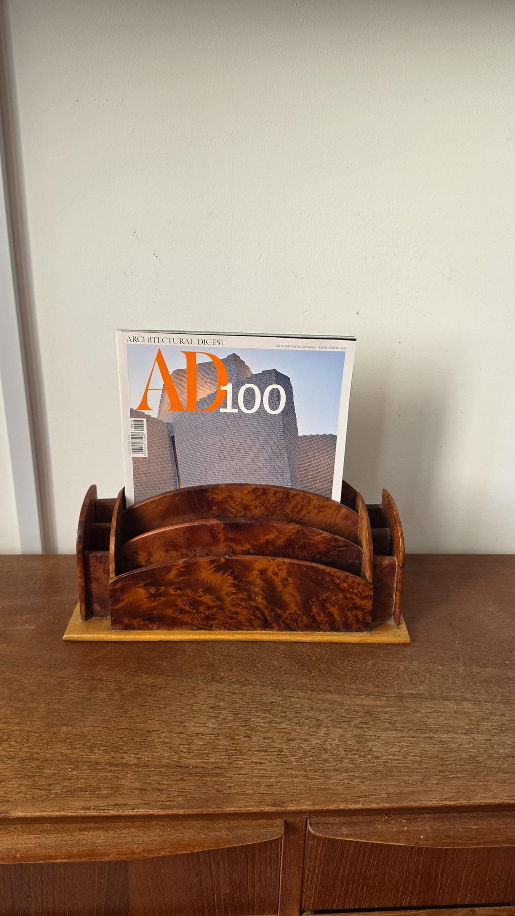 Vintage Burl Wood Desk Organizer, Ralph Lauren Style Office, Curved Letter Holder, Old World Study Decor, Executive Desk Storage