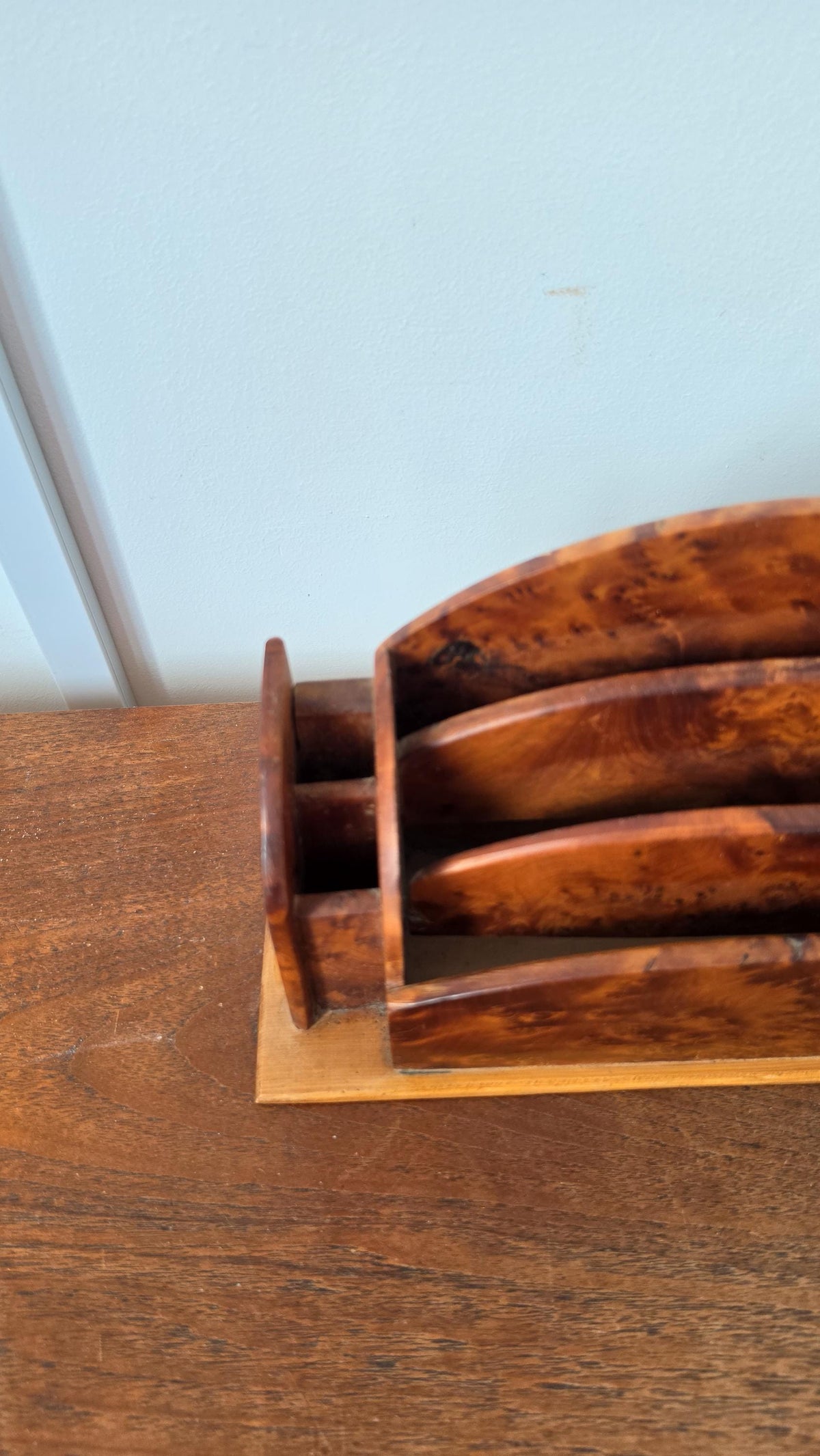 Vintage Burl Wood Desk Organizer, Ralph Lauren Style Office, Curved Letter Holder, Old World Study Decor, Executive Desk Storage
