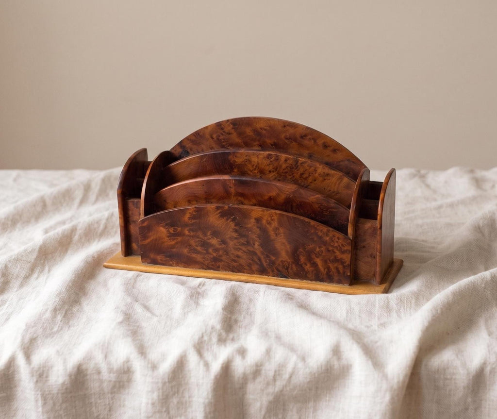Vintage Burl Wood Desk Organizer