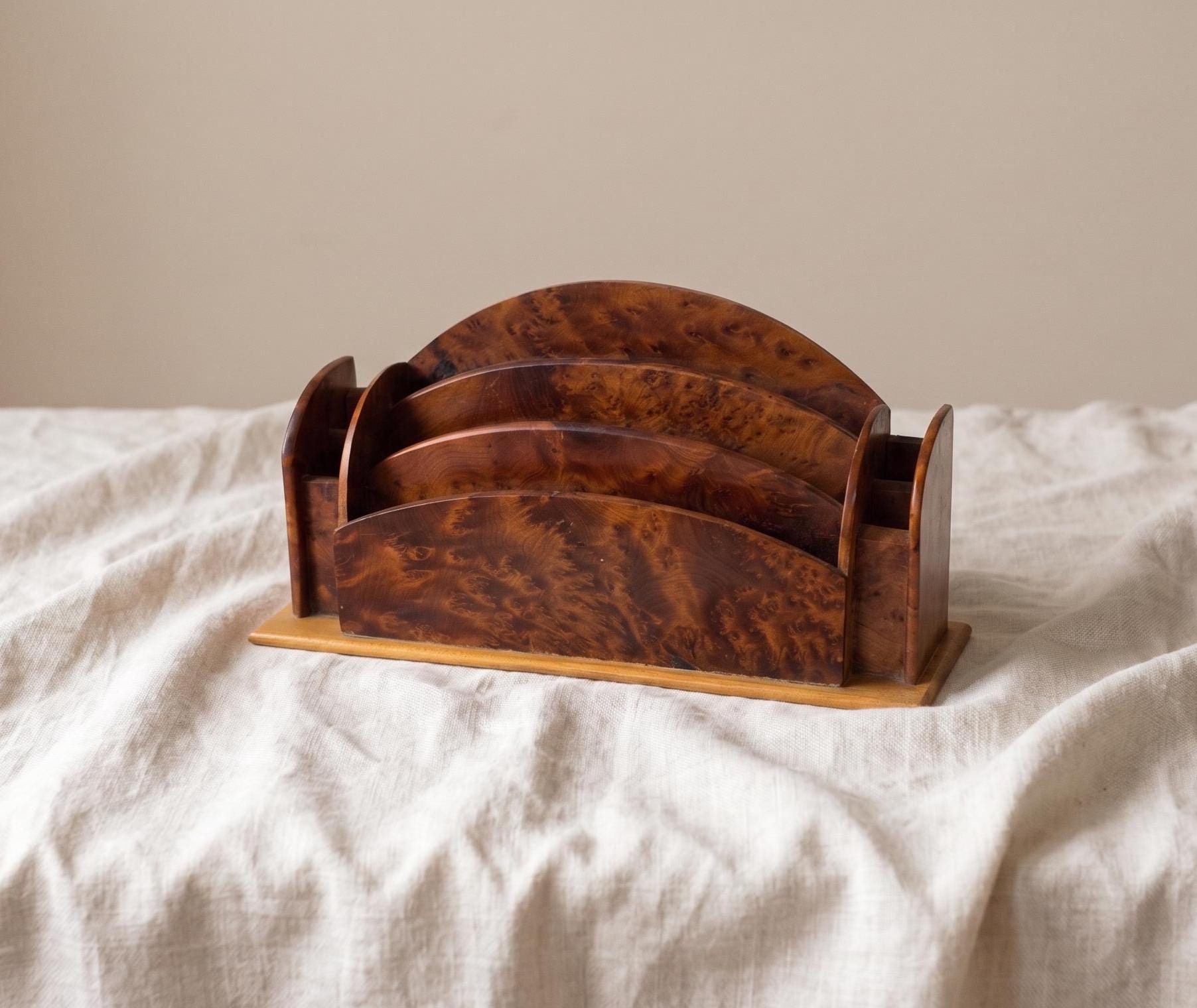 Vintage Burl Wood Desk Organizer