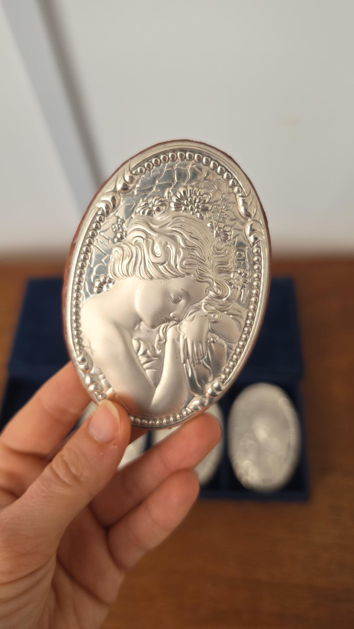 Signed Art Nouveau Four Seasons Silver Plaques, Victorian Women Relief Medallions in Original Presentation Box