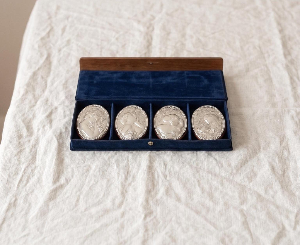 Signed Art Nouveau Four Seasons Silver Plaques