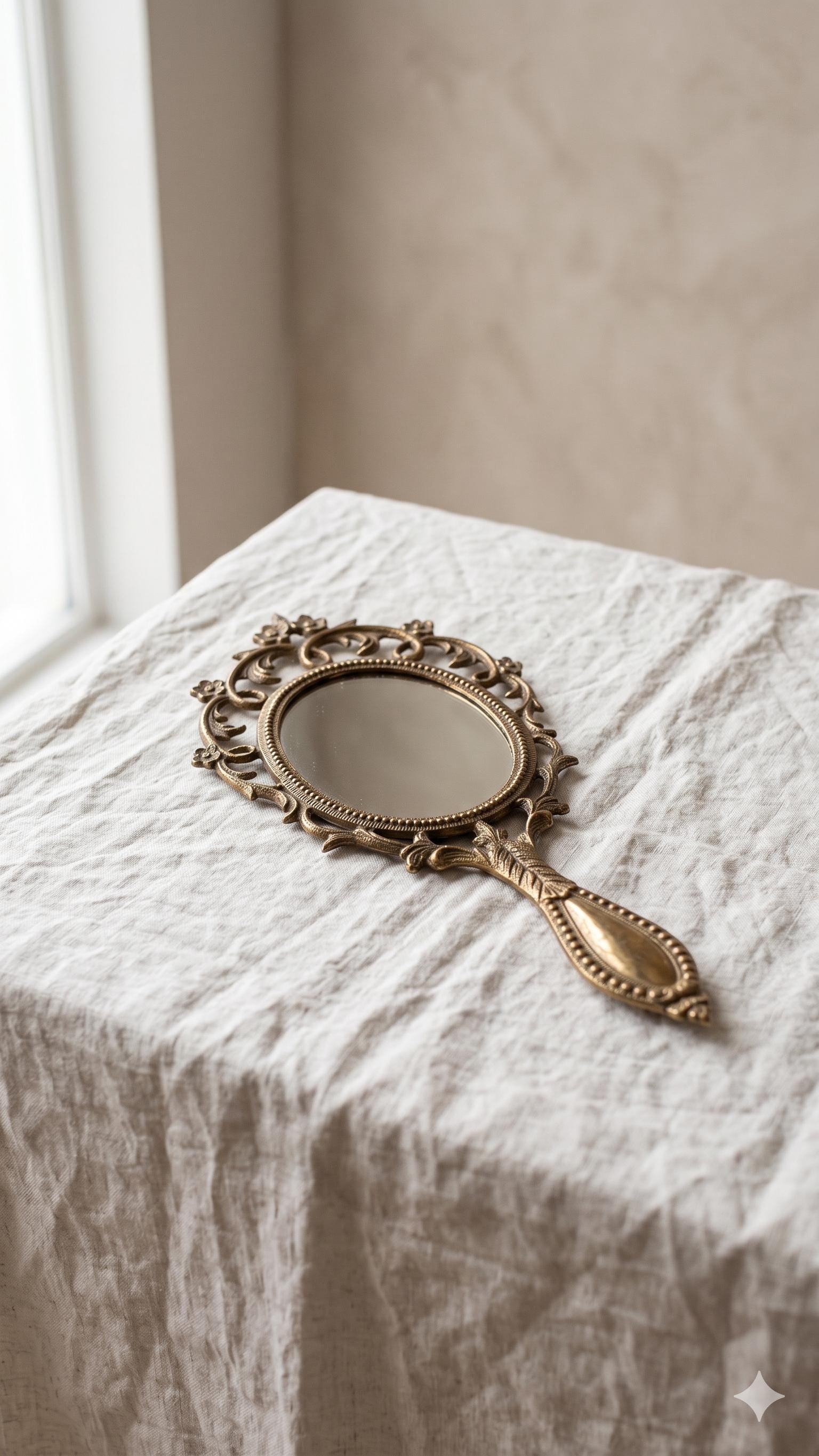 Vintage Ornate Gold Vanity Hand Mirror