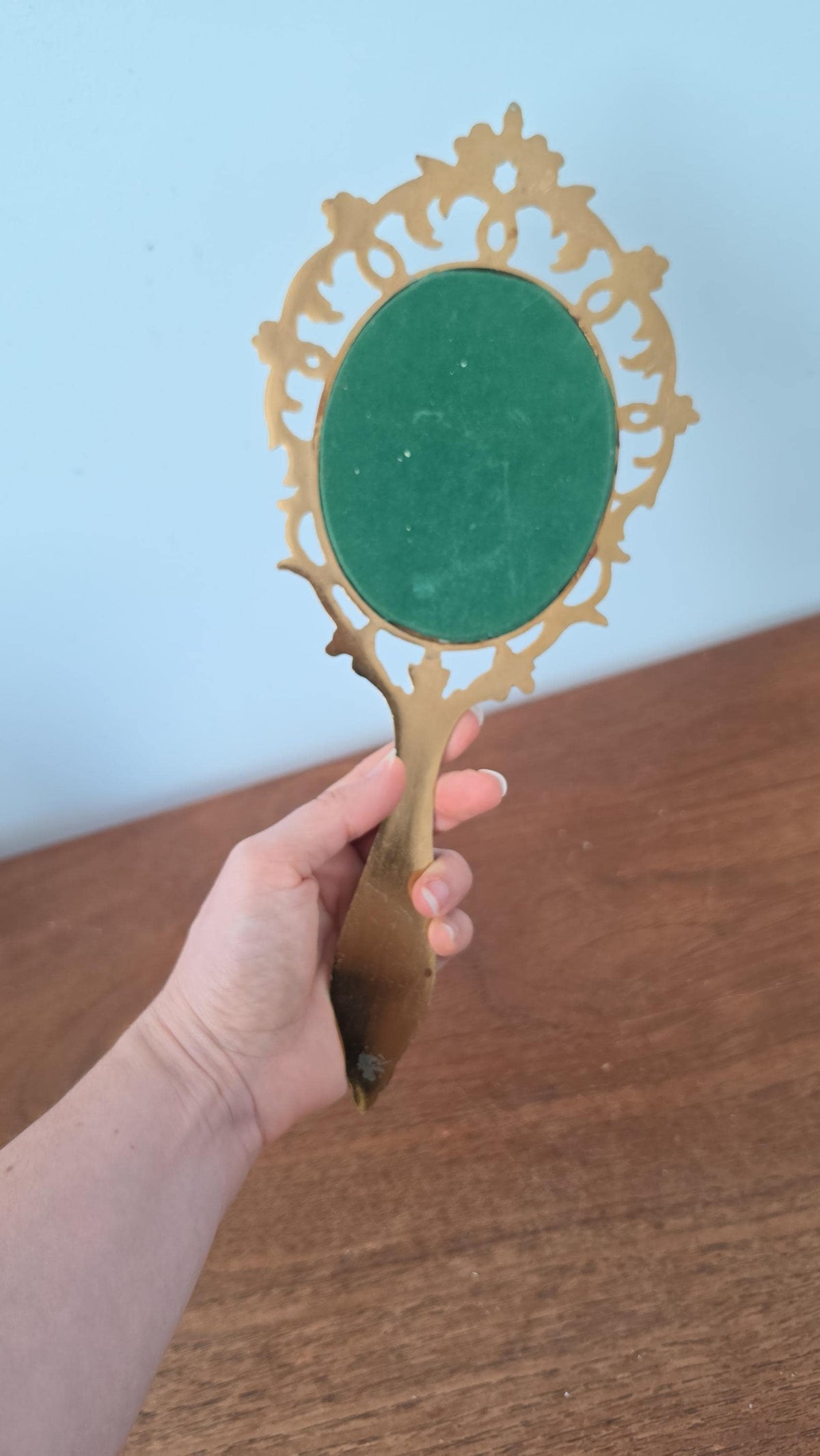 Vintage Ornate Gold Vanity Hand Mirror, Hollywood Regency Brass Tone Mirror, Rococo Style Dressing Table Décor, Italian Style Vanity