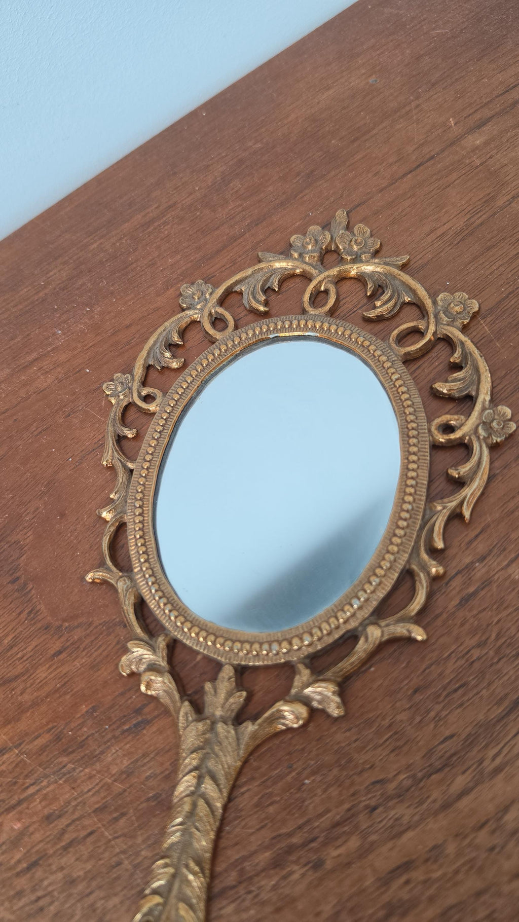 Vintage Ornate Gold Vanity Hand Mirror, Hollywood Regency Brass Tone Mirror, Rococo Style Dressing Table Décor, Italian Style Vanity