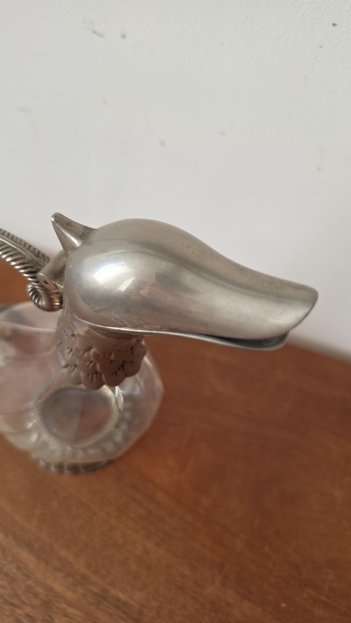 Vintage SILEA Silver Plate & Glass Duck Decanter, 1970s Italian Figural Claret Jug, Mid Century Barware Pitcher