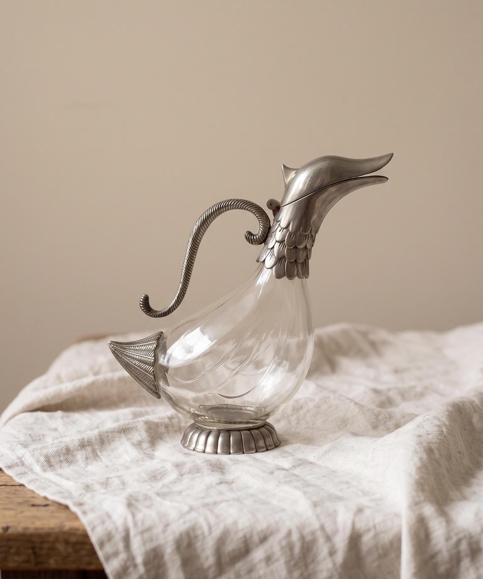 Vintage SILEA Silver Plate & Glass Duck Decanter