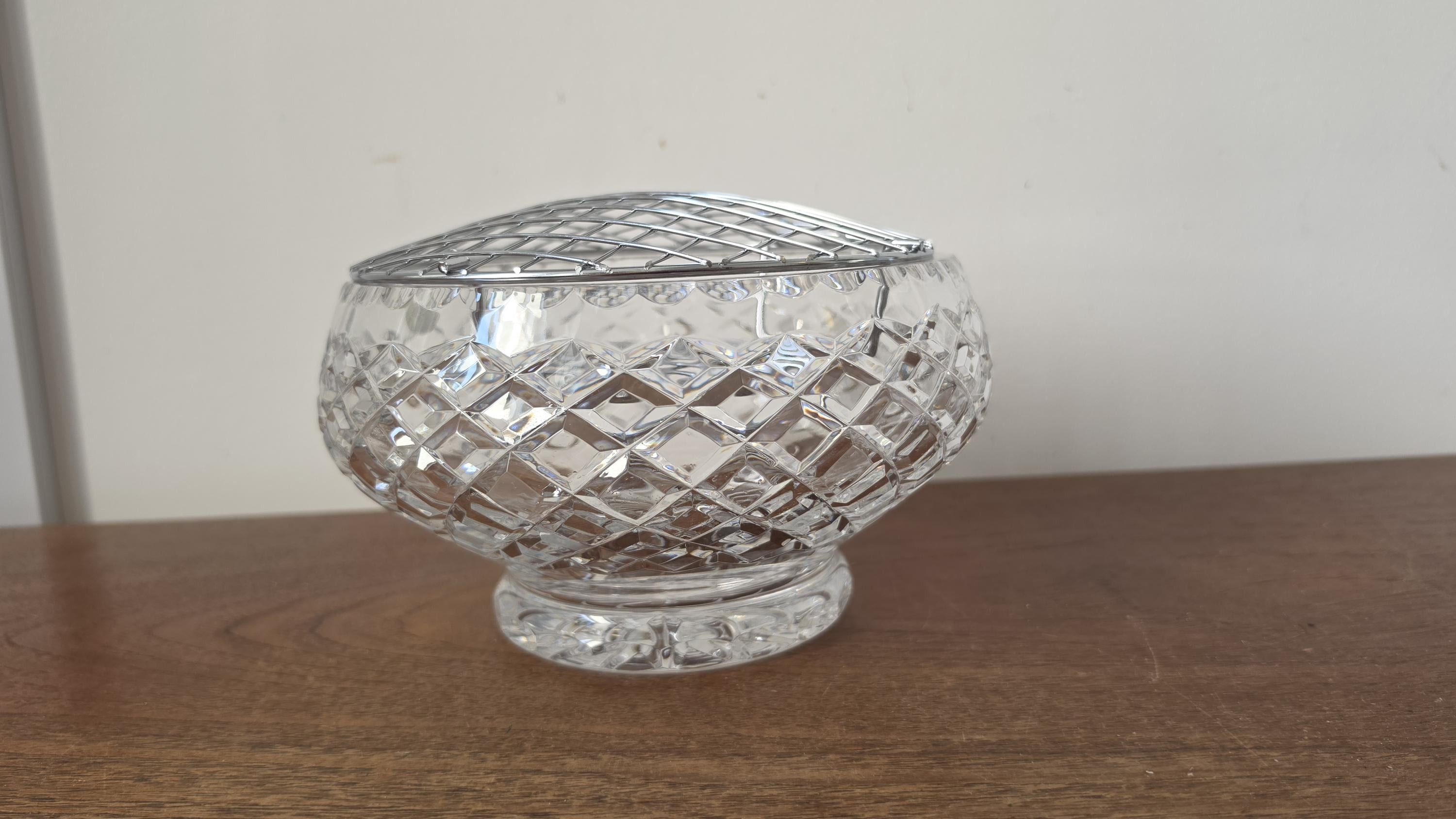 Vintage Bohemian Crystal Flower Frog Bowl, Czech Cut Crystal Vase Insert, Mid Century Floral Arranging Bowl