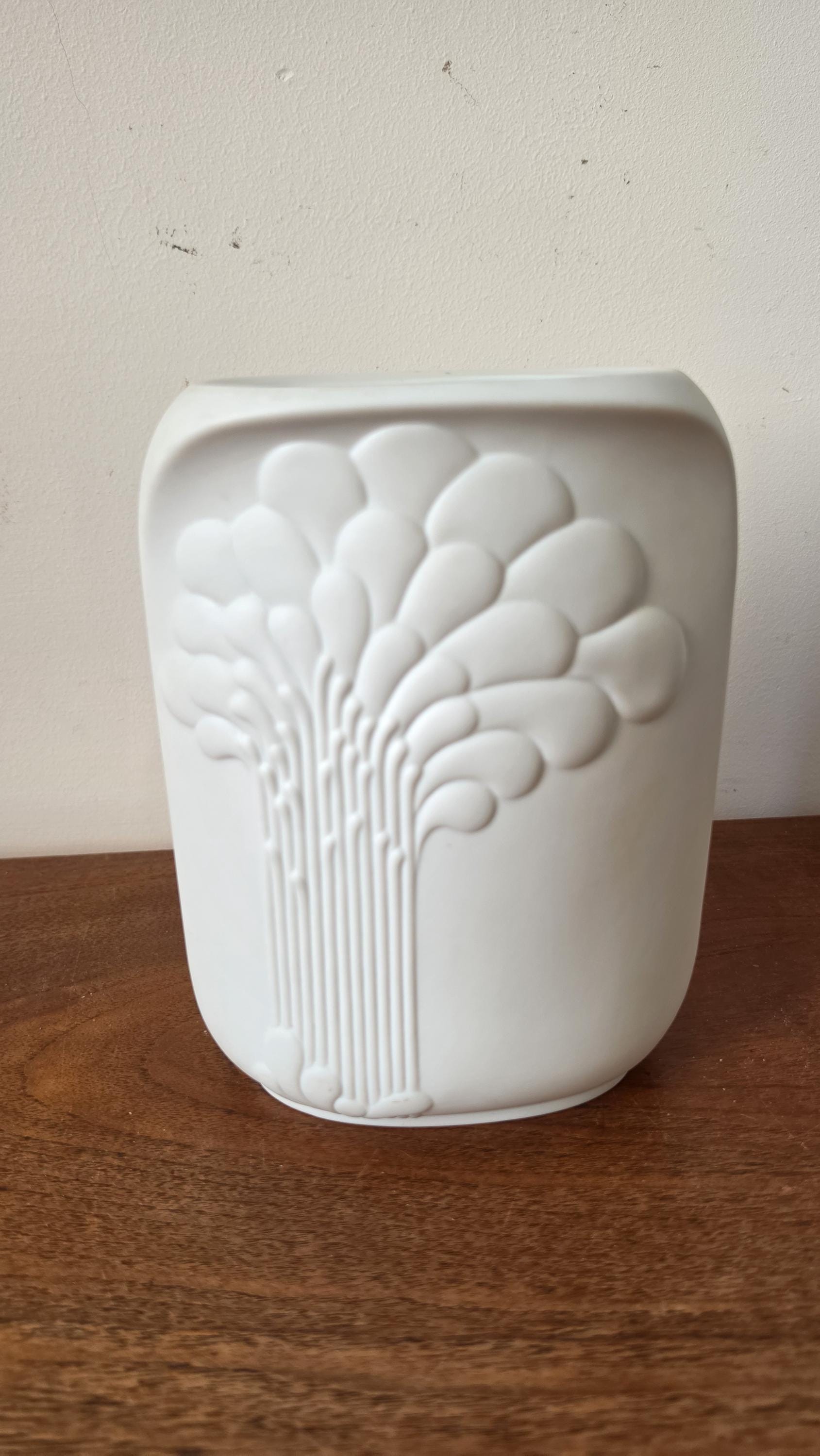 Vintage Kaiser Bisque Porcelain Vase West Germany, Mid Century Matte White Relief Vase, Modernist Floral Vessel