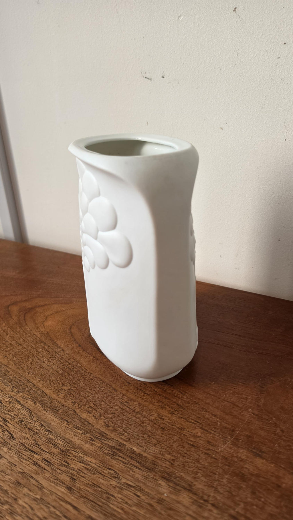 Vintage Kaiser Bisque Porcelain Vase West Germany, Mid Century Matte White Relief Vase, Modernist Floral Vessel