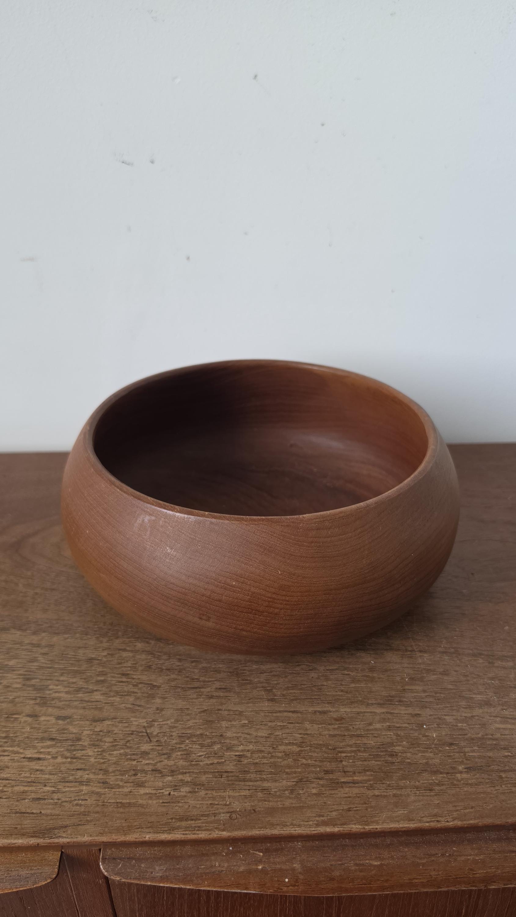 Vintage Hand Turned Wooden Bowl, Mid Century Scandinavian Style Serving Bowl, Organic Minimalist Wood Decor