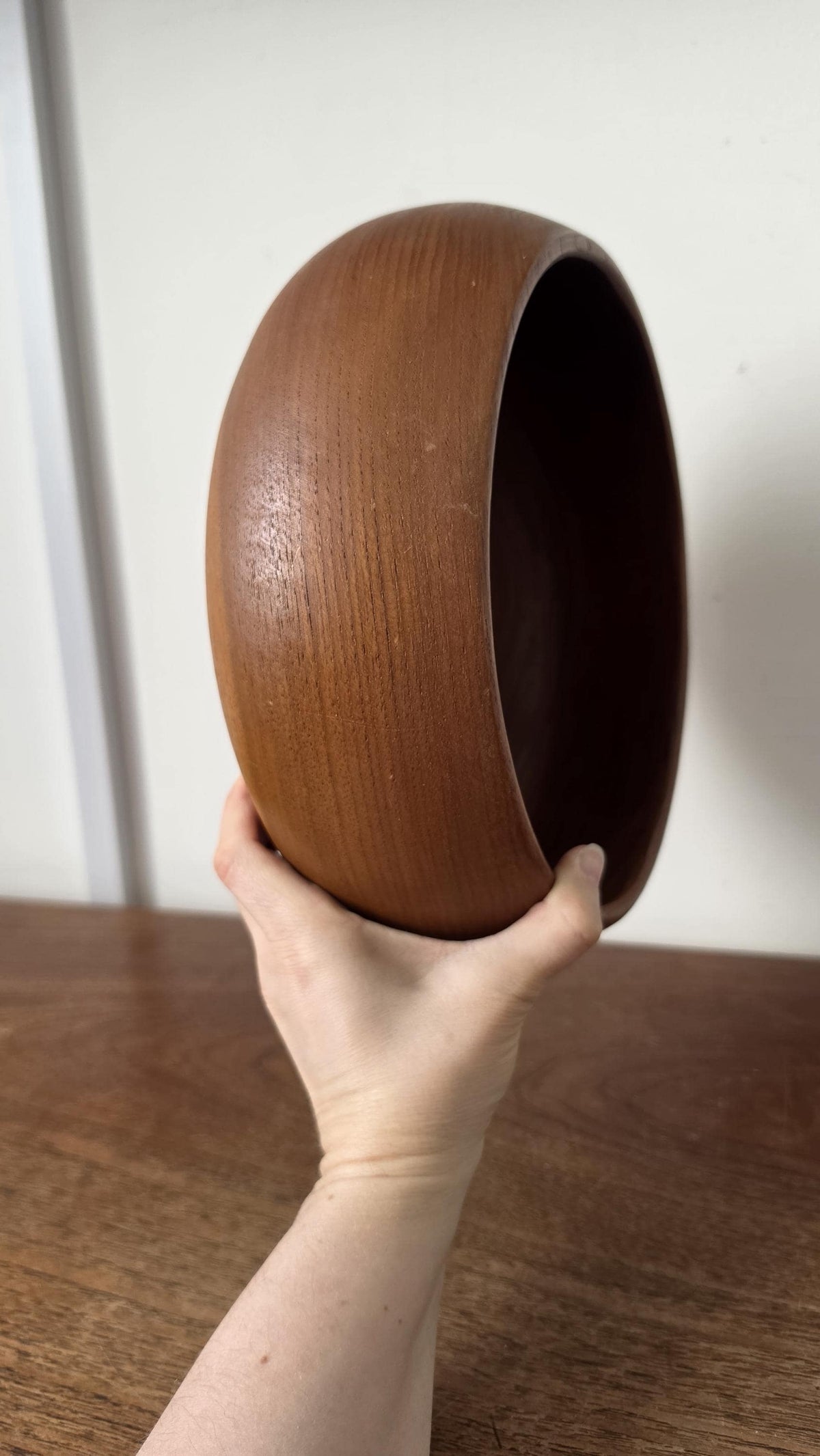 Vintage Hand Turned Wooden Bowl, Mid Century Scandinavian Style Serving Bowl, Organic Minimalist Wood Decor