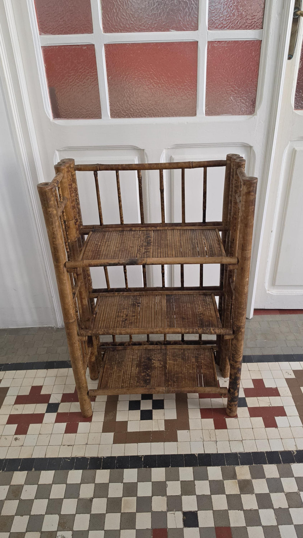 Vintage Tiger Bamboo Shelf, Chinese Bamboo Bookcase, Real Bamboo Etagere, Hollywood Regency Rattan Shelving, Coastal Boho Display Rack