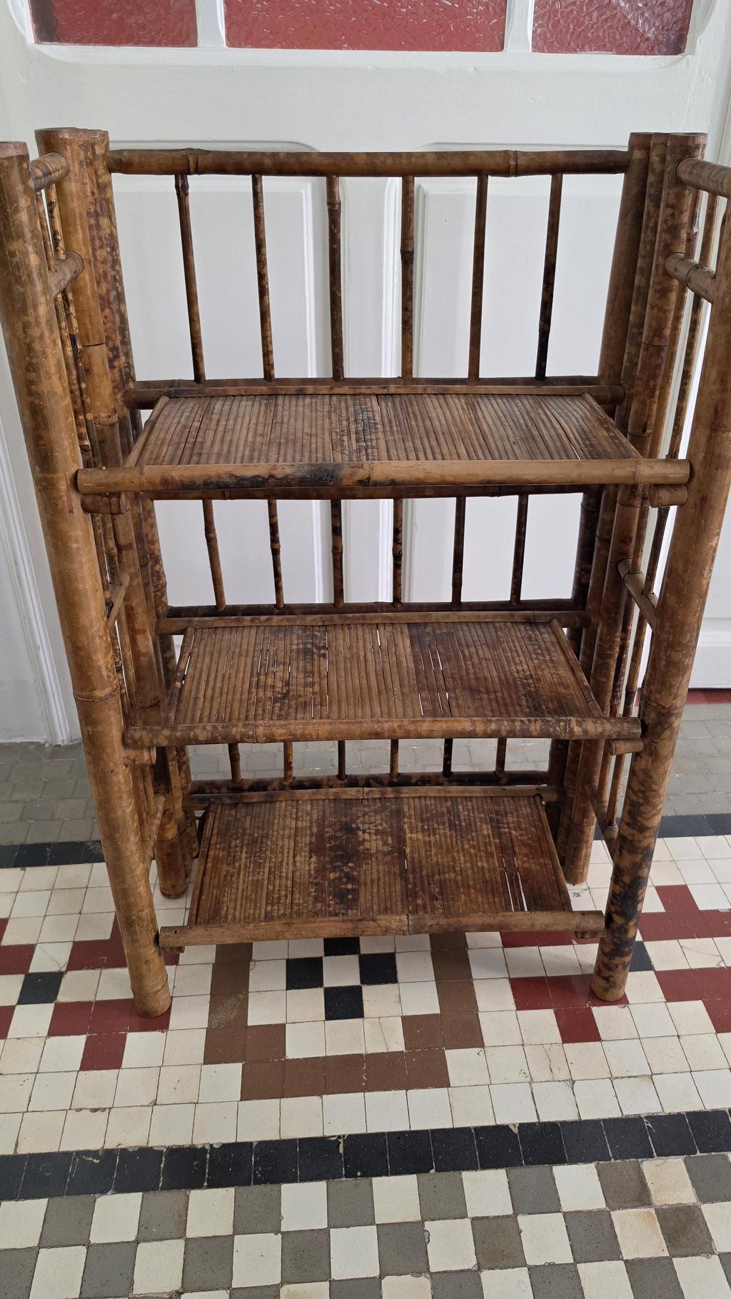 Vintage Tiger Bamboo Shelf, Chinese Bamboo Bookcase, Real Bamboo Etagere, Hollywood Regency Rattan Shelving, Coastal Boho Display Rack