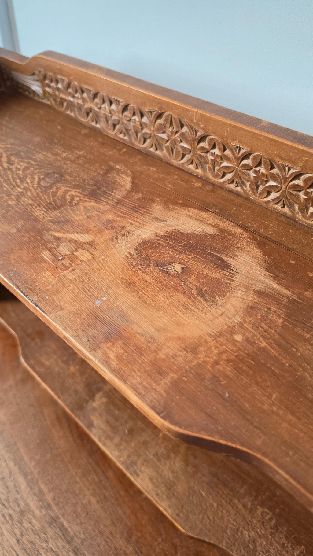 Vintage Wooden Wall Shelf, English Cottage Hanging Shelf, Rustic Farmhouse Plate Rack, Carved Wood Kitchen Shelf, Country Bathroom Storage
