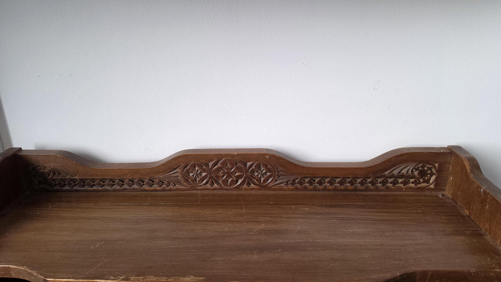 Vintage Wooden Wall Shelf, English Cottage Hanging Shelf, Rustic Farmhouse Plate Rack, Carved Wood Kitchen Shelf, Country Bathroom Storage