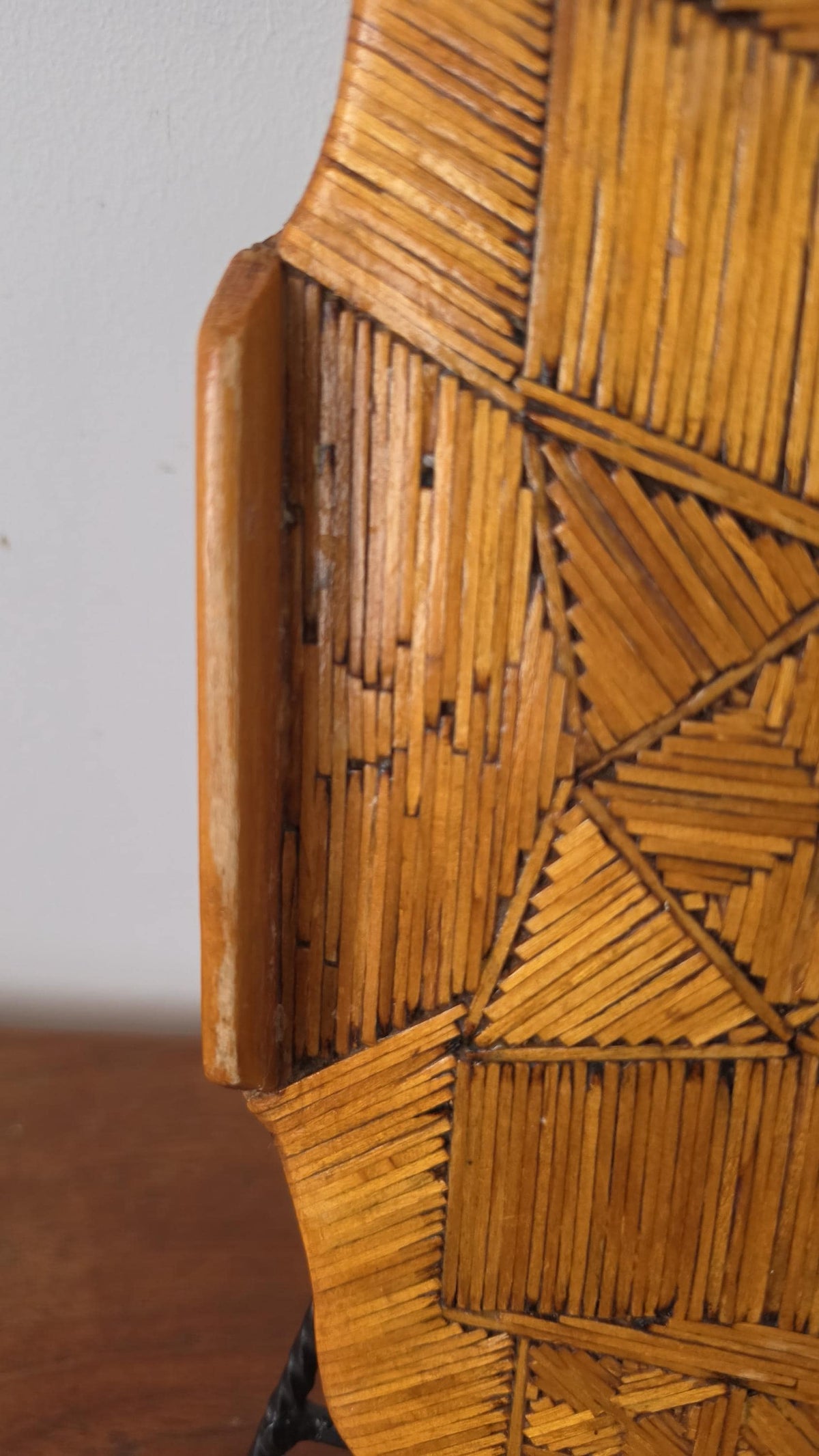 Vintage Tramp Art Matchstick Tray, Folk Art Wooden Catchall, Black Forest Style Match Holder, Rustic Cabin Decor, Handcrafted Boho Tray