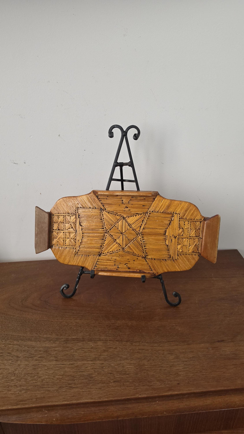 Vintage Tramp Art Matchstick Tray, Folk Art Wooden Catchall, Black Forest Style Match Holder, Rustic Cabin Decor, Handcrafted Boho Tray