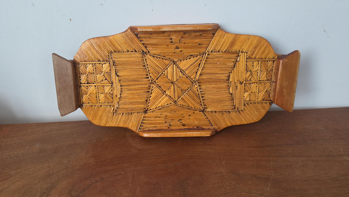 Vintage Tramp Art Matchstick Tray, Folk Art Wooden Catchall, Black Forest Style Match Holder, Rustic Cabin Decor, Handcrafted Boho Tray