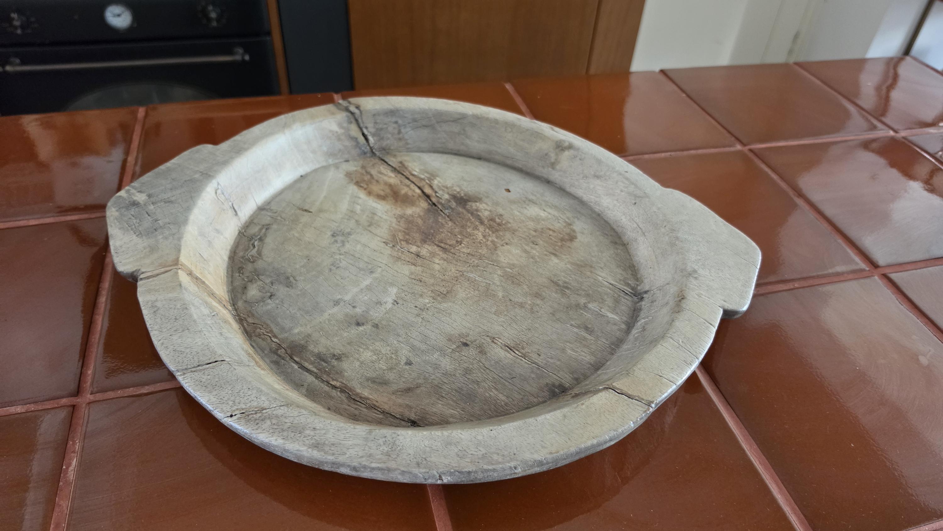 Vintage Hand Carved Wooden Dough Bowl, Primitive Farmhouse Bread Bowl, Rustic European Kitchen Decor, Wabi Sabi Wood Tray