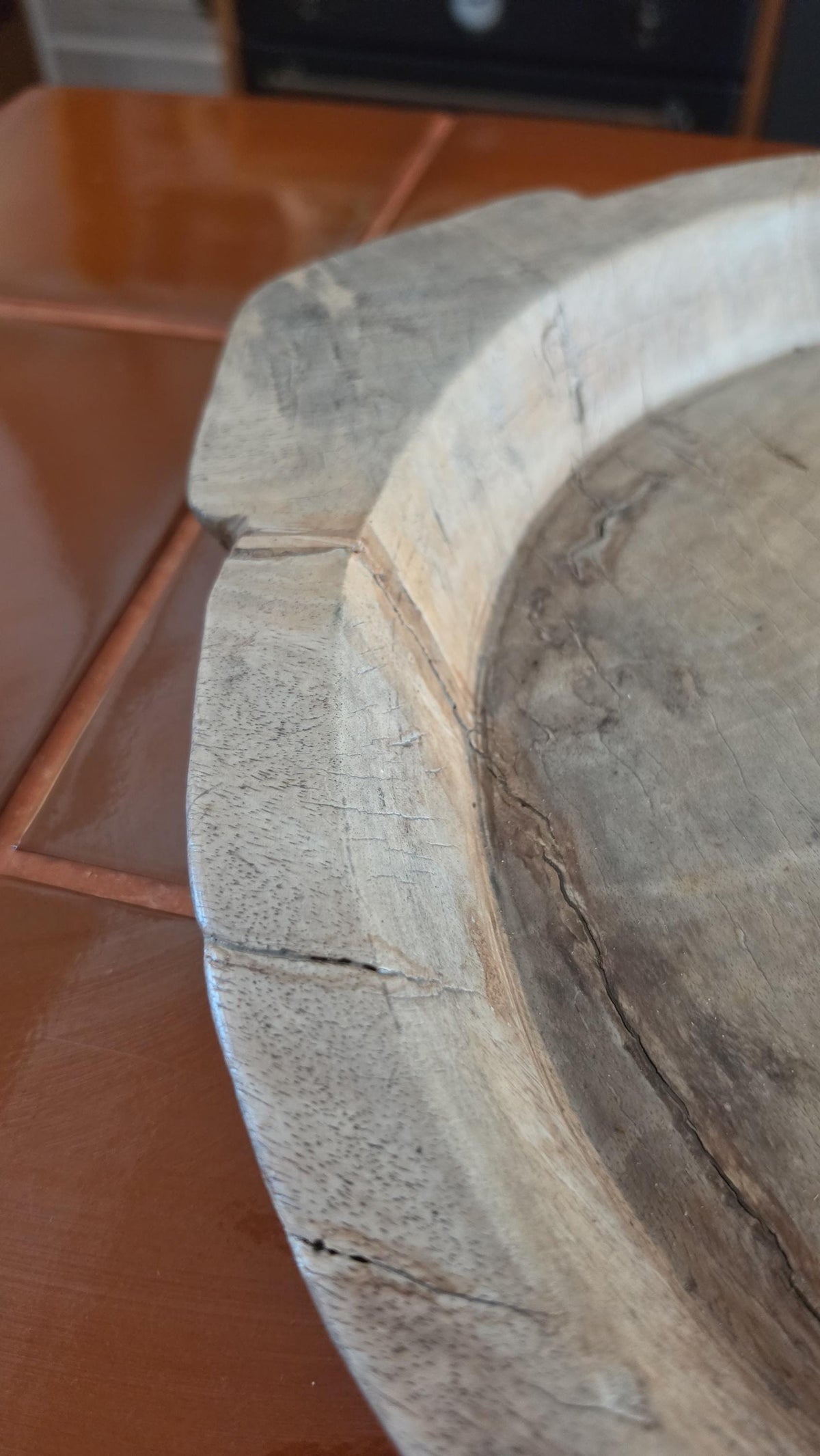 Vintage Hand Carved Wooden Dough Bowl, Primitive Farmhouse Bread Bowl, Rustic European Kitchen Decor, Wabi Sabi Wood Tray