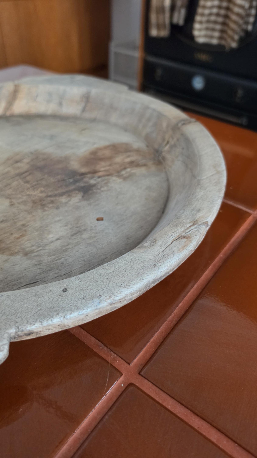 Vintage Hand Carved Wooden Dough Bowl, Primitive Farmhouse Bread Bowl, Rustic European Kitchen Decor, Wabi Sabi Wood Tray