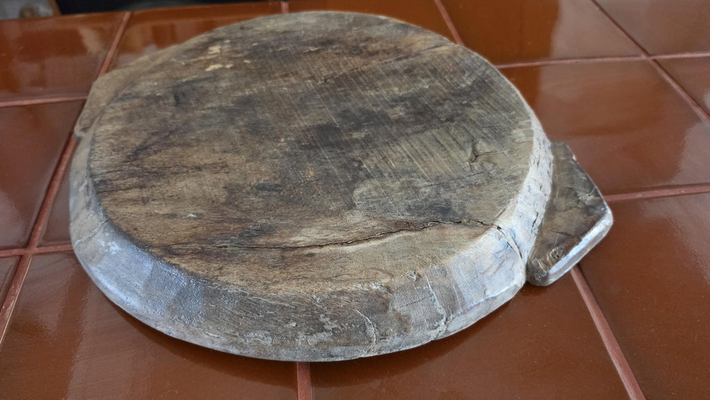 Vintage Hand Carved Wooden Dough Bowl, Primitive Farmhouse Bread Bowl, Rustic European Kitchen Decor, Wabi Sabi Wood Tray