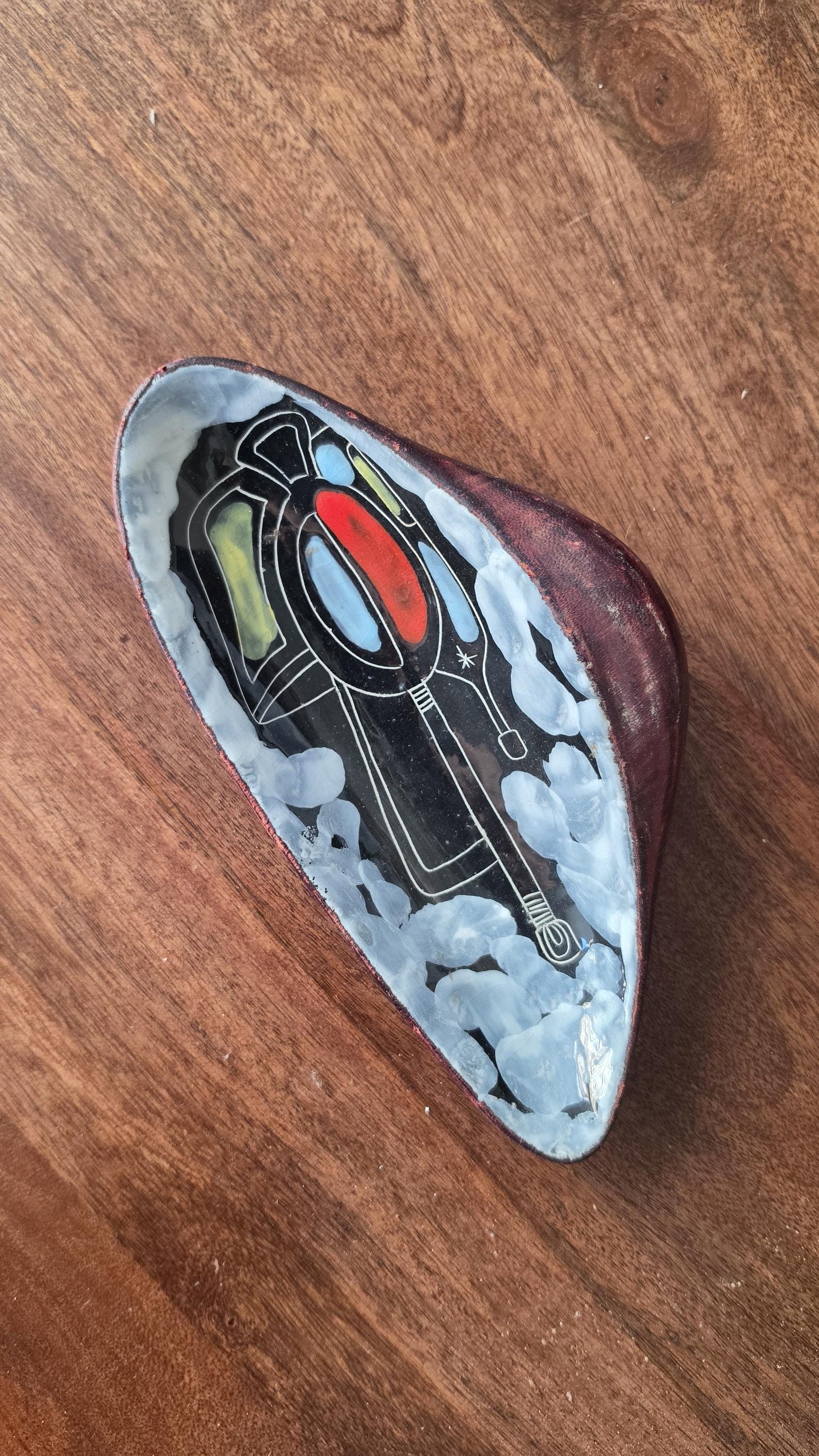 Vintage Fantoni Style Italian Ceramic Dish, Mid Century Modern Catchall Bowl, Atomic Space Age Pottery Tray, Abstract Italian Decor
