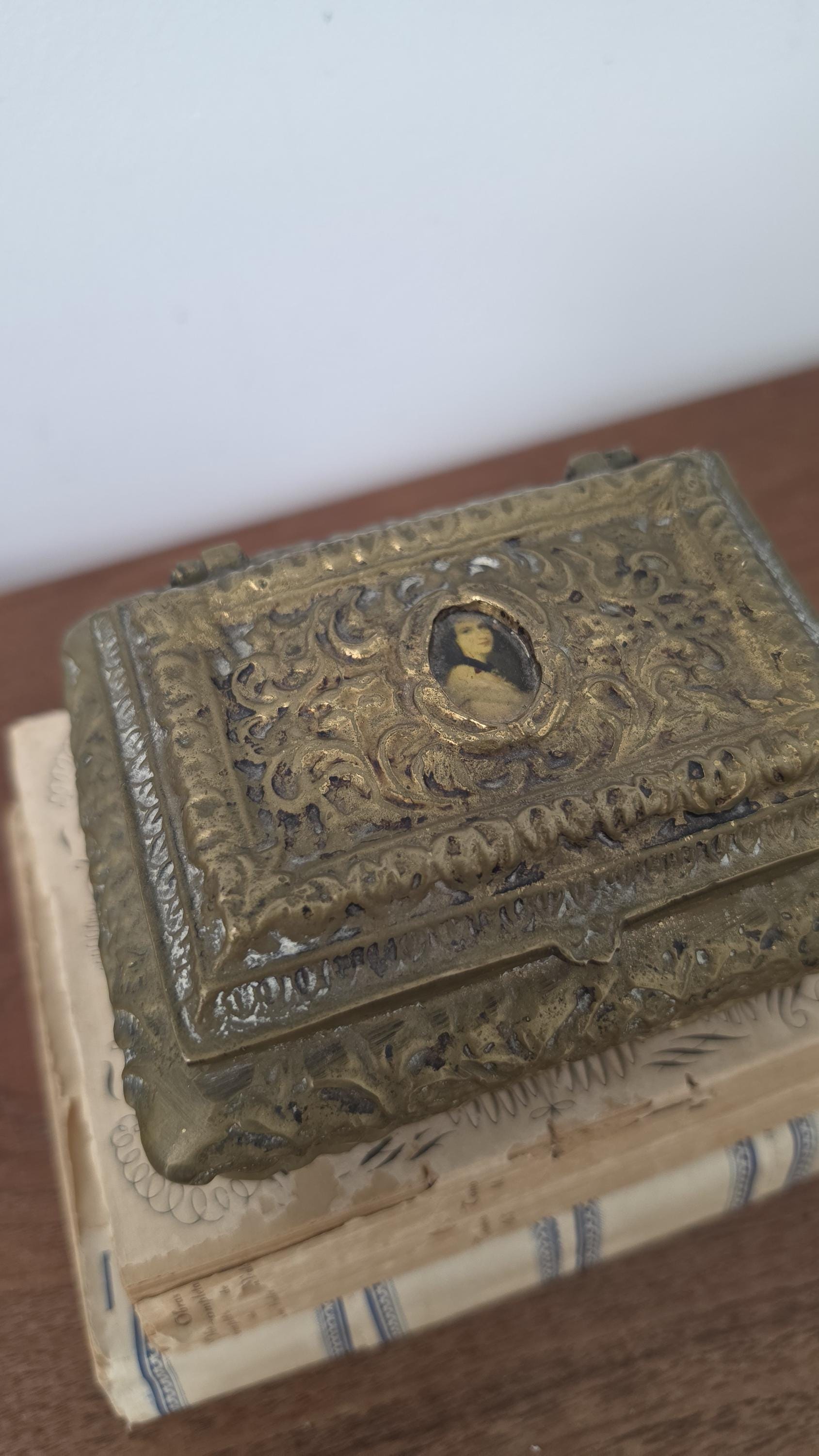 Vintage Ornate Bronze Jewelry Box, Victorian Style Trinket Casket, Red Velvet Lined Keepsake Box, Hollywood Regency Vanity Decor