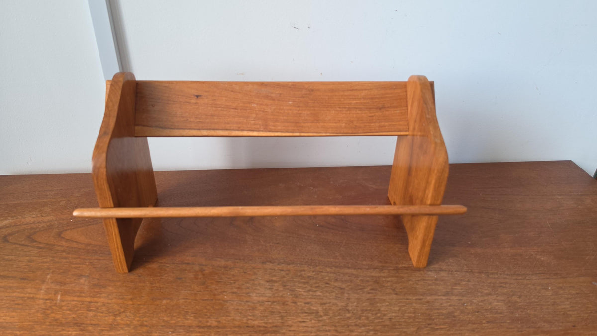 Vintage Hand Carved Wooden Magazine Rack, Boho Teak Book Holder, Folk Art Newspaper Stand, Mid Century Rustic Wood Storage
