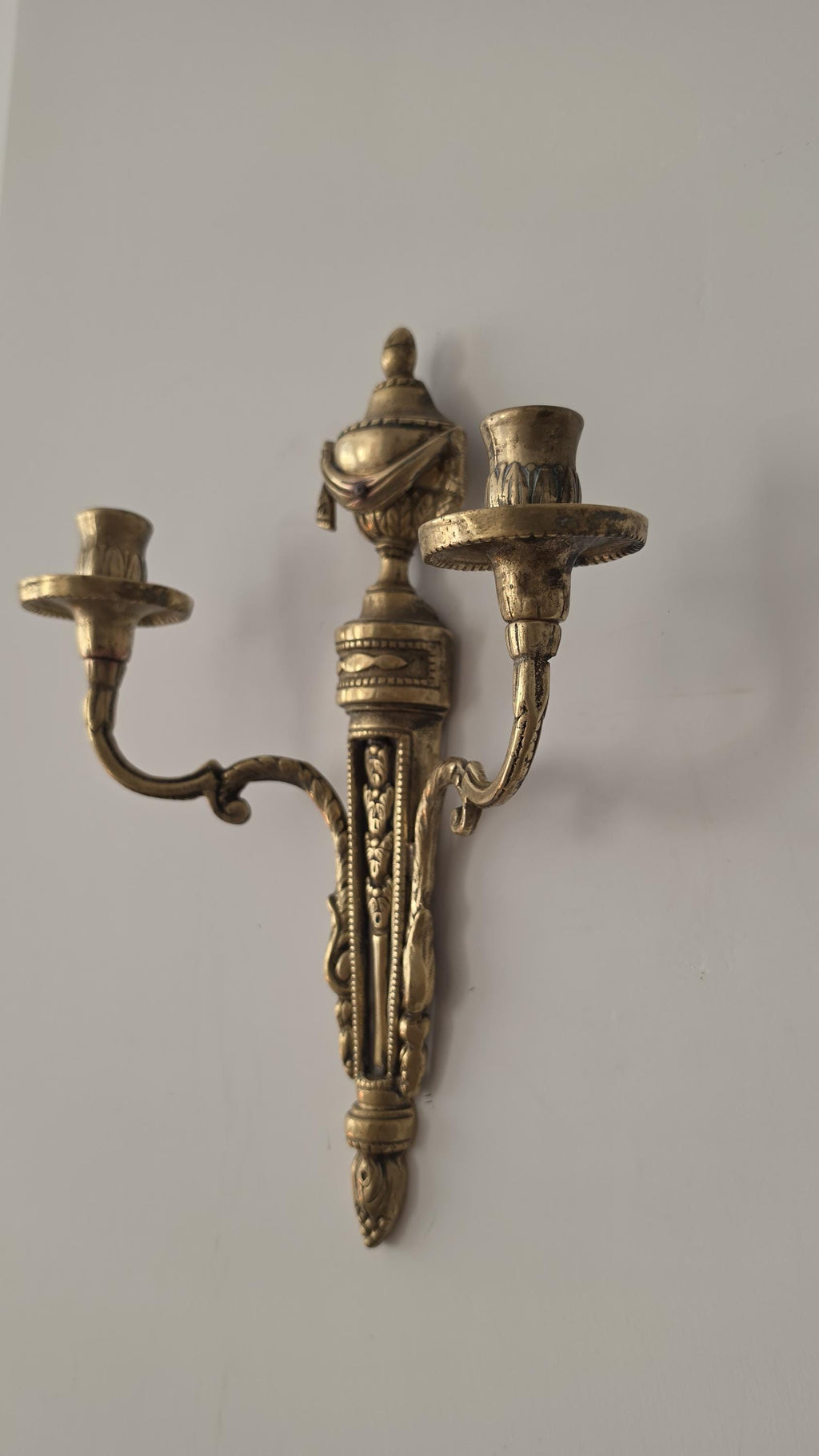 Pair Vintage Bronze Wall Candle Sconces, French Regency Style Candelabra, Hollywood Regency Brass Wall Decor, Neoclassical Candle Holders