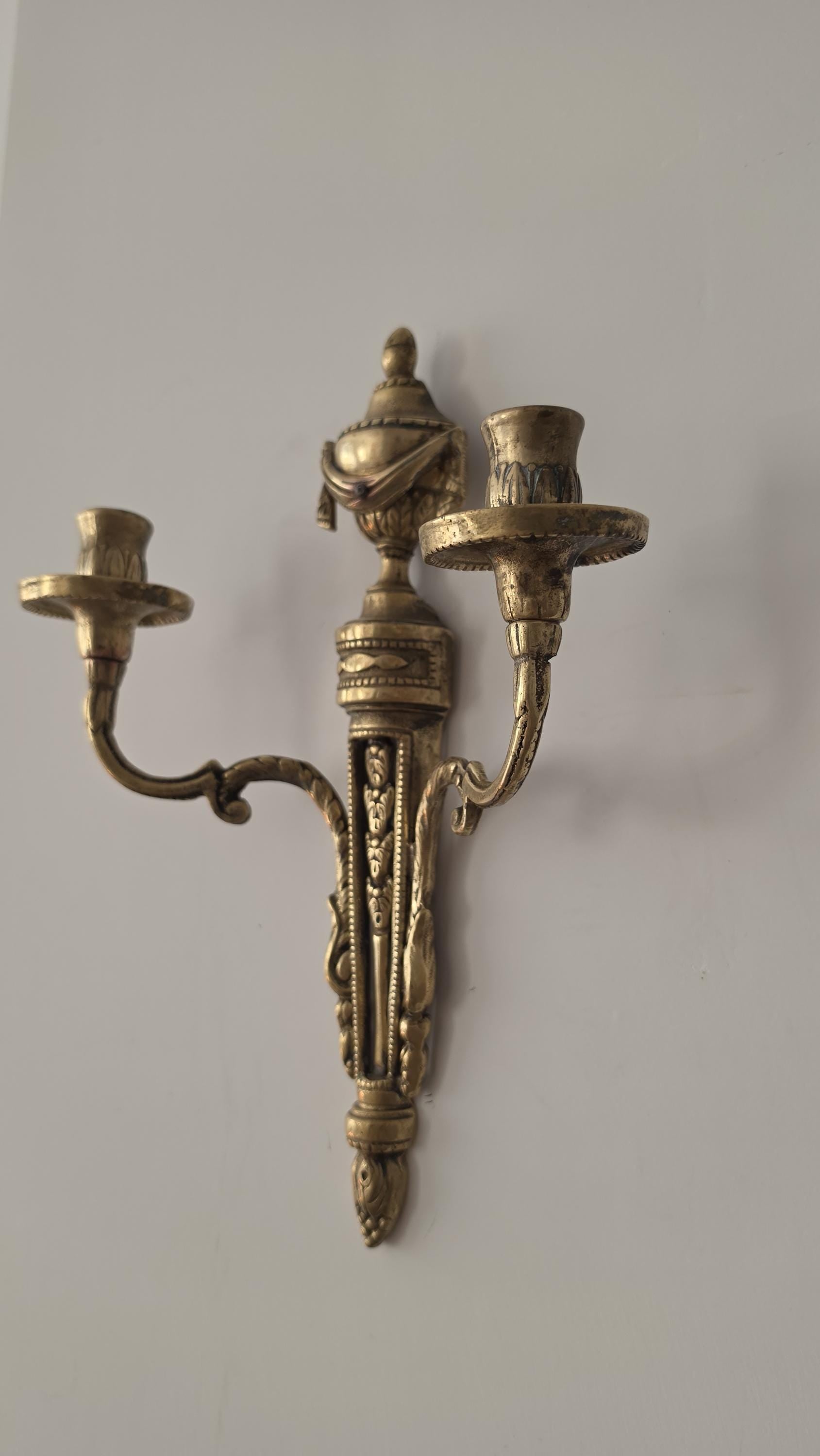 Pair Vintage Bronze Wall Candle Sconces, French Regency Style Candelabra, Hollywood Regency Brass Wall Decor, Neoclassical Candle Holders