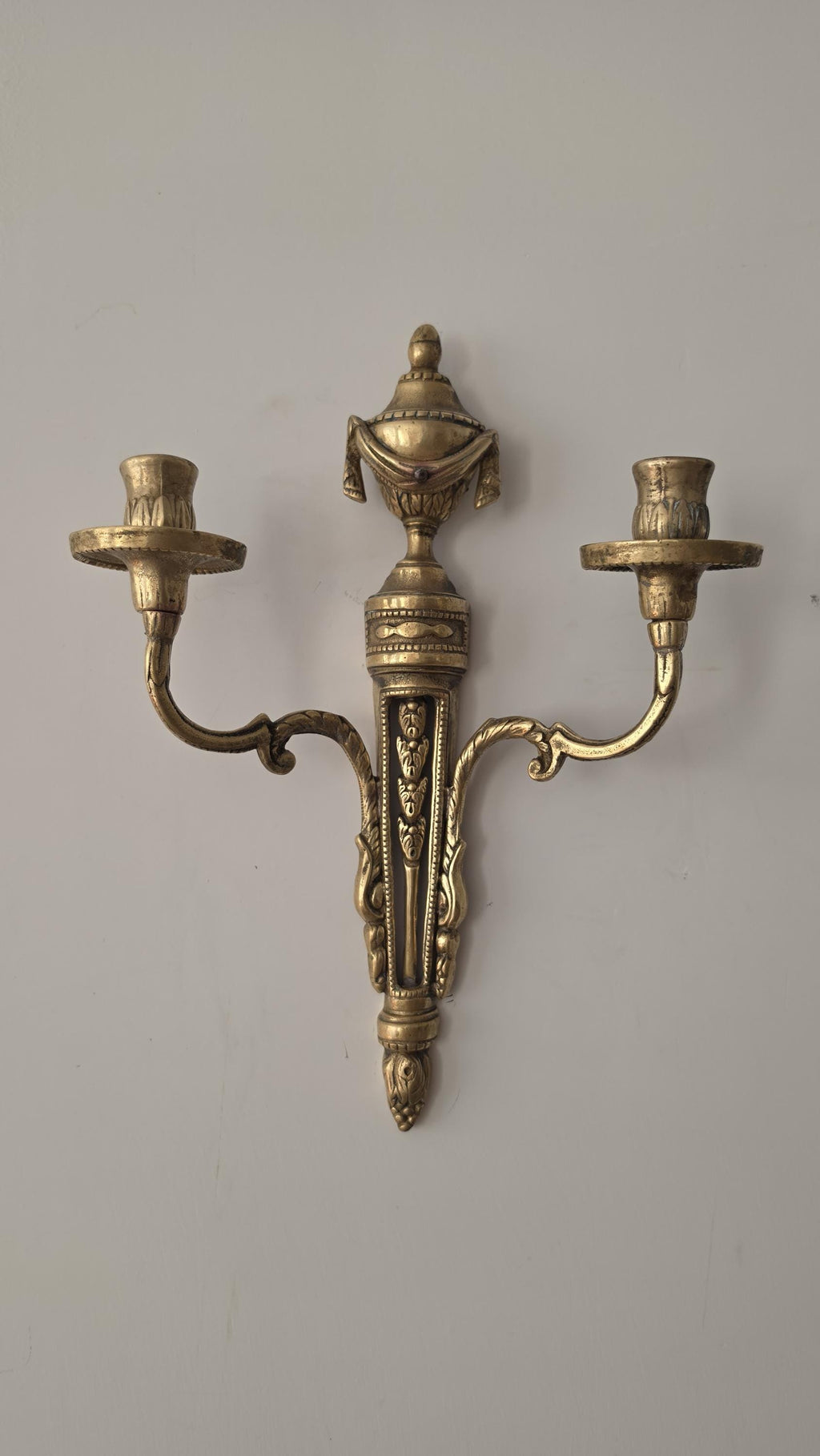 Pair Vintage Bronze Wall Candle Sconces, French Regency Style Candelabra, Hollywood Regency Brass Wall Decor, Neoclassical Candle Holders