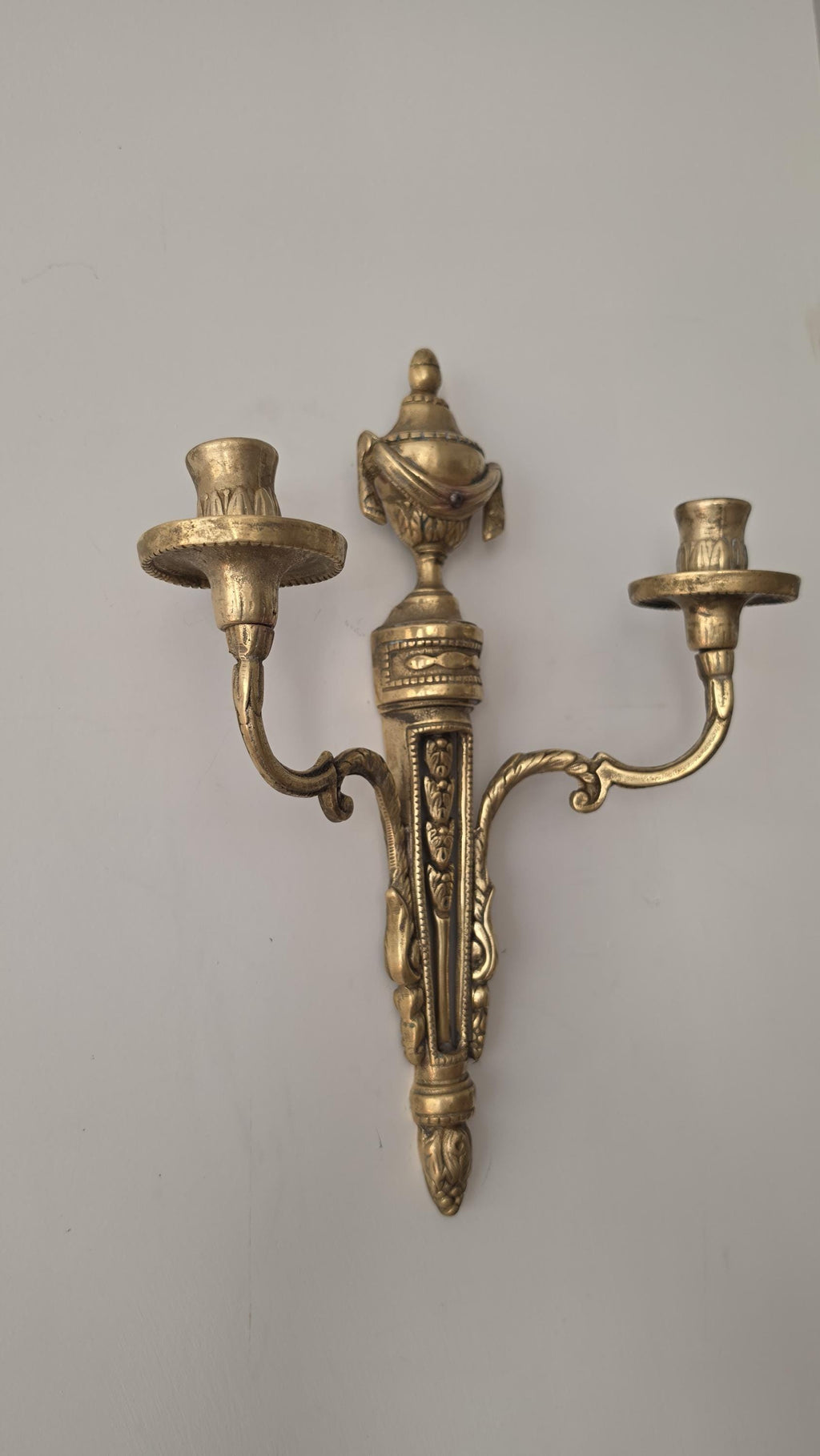 Pair Vintage Bronze Wall Candle Sconces, French Regency Style Candelabra, Hollywood Regency Brass Wall Decor, Neoclassical Candle Holders