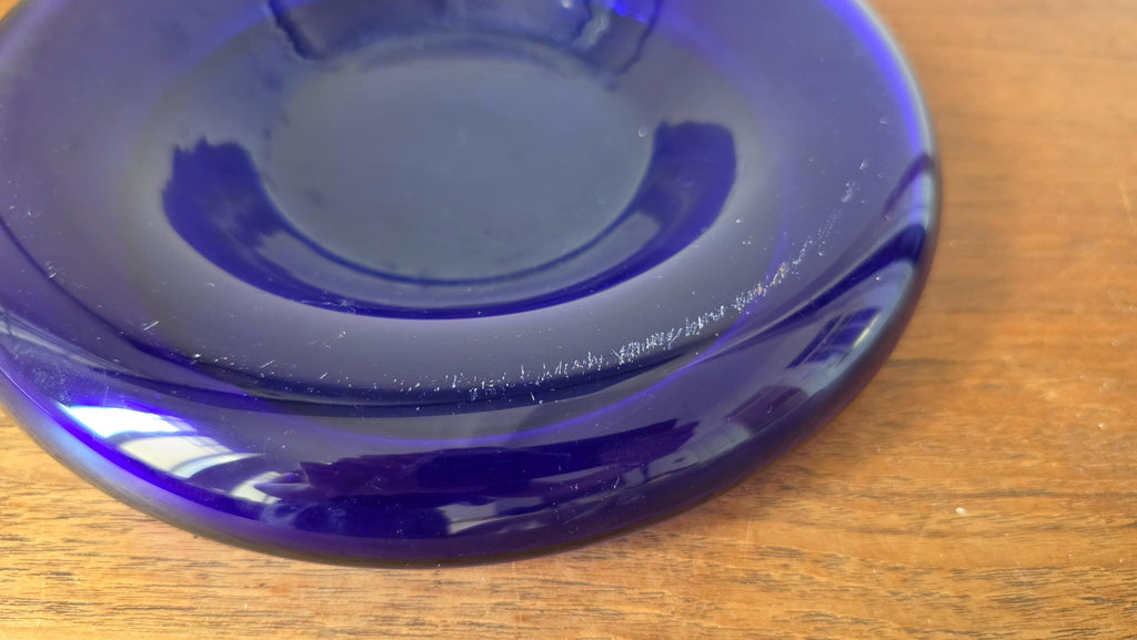 Vintage Cobalt Blue Glass Bowl, Mid Century Modern Art Glass Dish, Heavy Scandinavian Style Centerpiece, Sapphire Blue Catchall